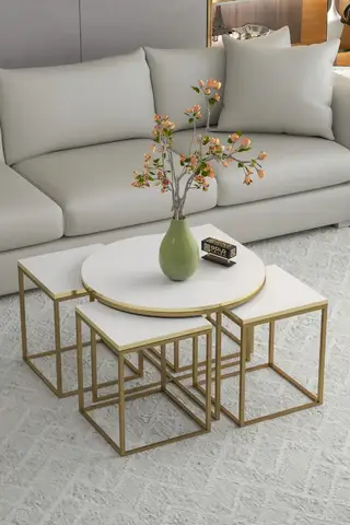 Oval Lux 5 Piece Center and Zigon Coffee Table Set Gold White