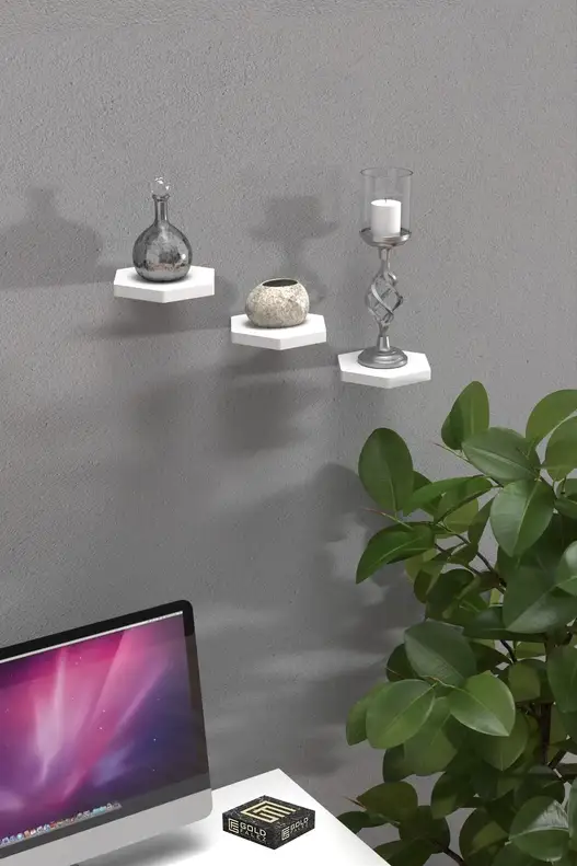3'lü Altıgen Duvar Rafı