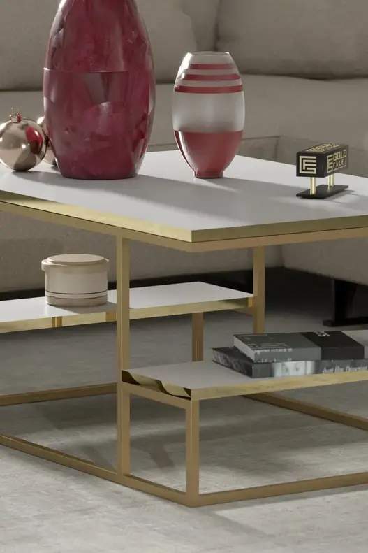 Delux Shelf Coffee Table Gold White