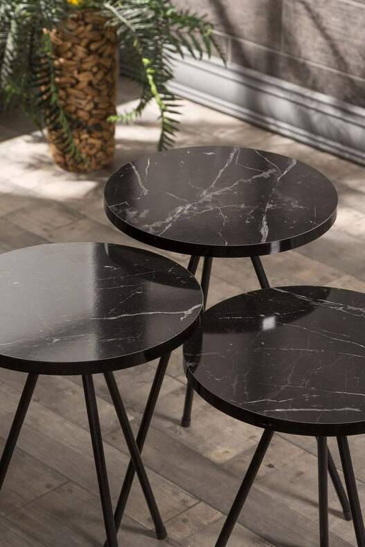 Black Metal Coffee Table Set Ellipse