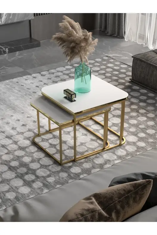 Damla Double Coffee Table Gold White