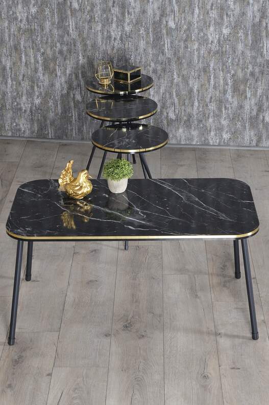 Black Metal Double Gold Coffee Table Set Square