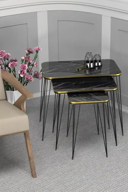 Black Wire Double Gold Square Zigon Coffee Table