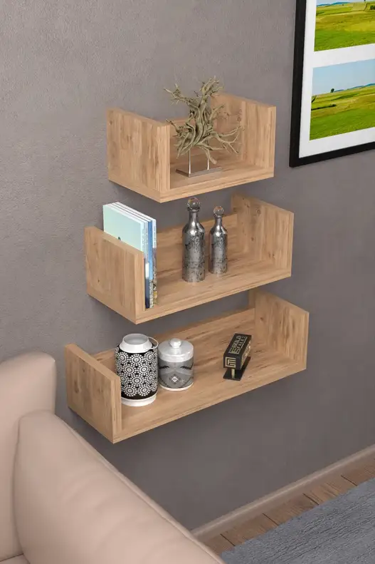 Ceviz U Dekoratif Duvar Rafı