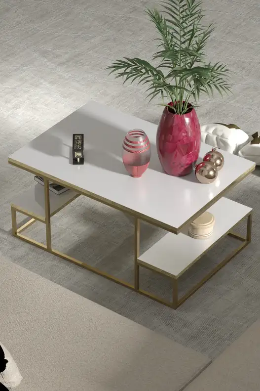 Delux Shelf Coffee Table Gold White