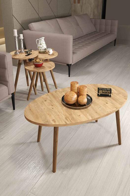 Ellipse Wooden Zigon Centre Coffee Table Set