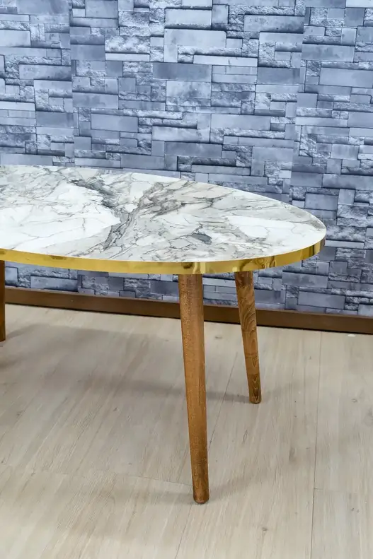 Ahşap Altın Orta Sehpa Elips