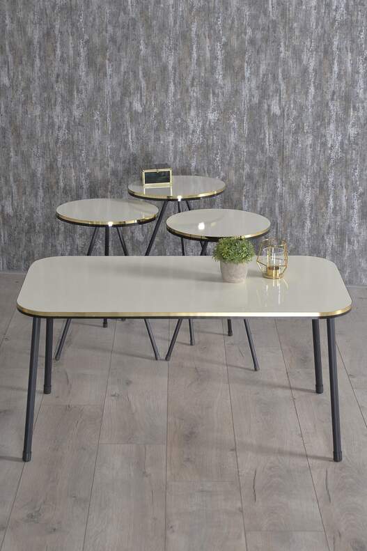 Black Metal Double Gold Coffee Table Set Square