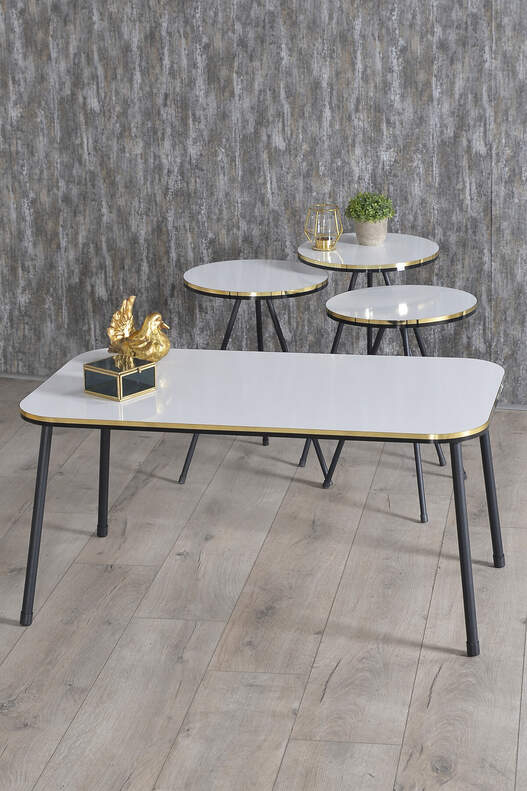 Black Metal Double Gold Coffee Table Set Square