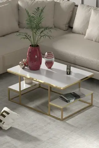 Delux Shelf Coffee Table Gold White