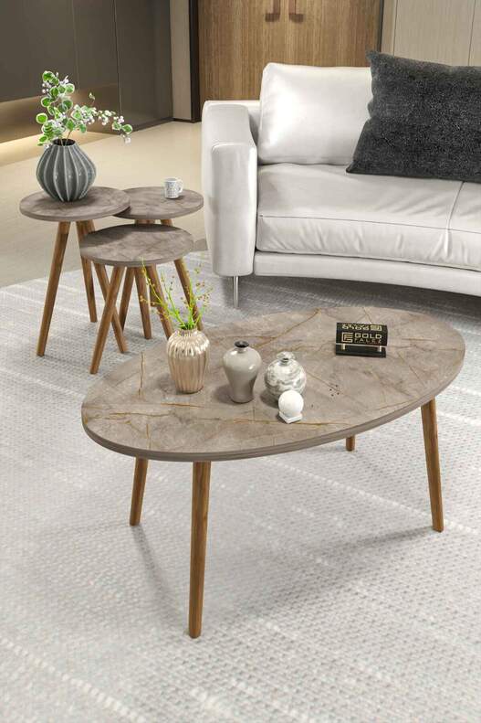 Ellipse Wooden Zigon Centre Coffee Table Set