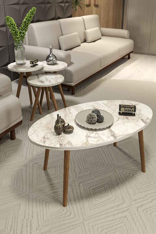 Ellipse Wooden Zigon Centre Coffee Table Set