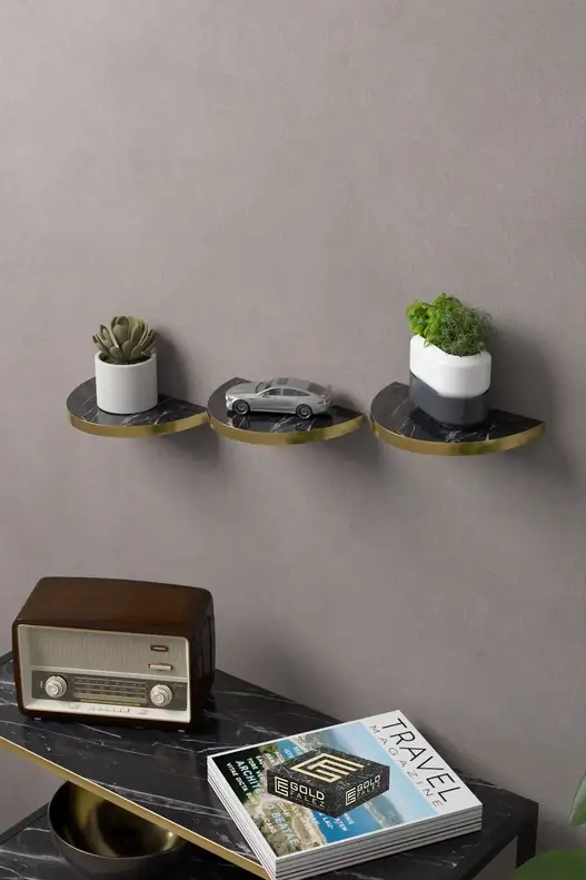 3'lü Altın Oval Duvar Rafı