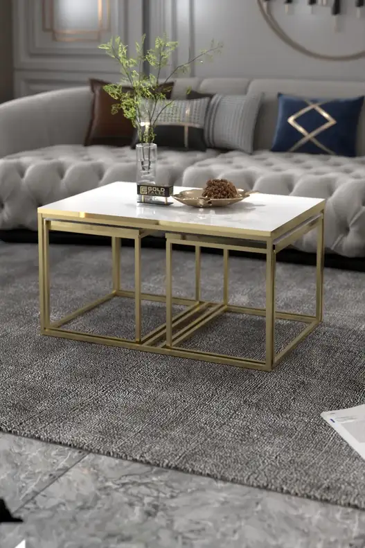 Flora Center and Zigon-Side Table Set Gold White