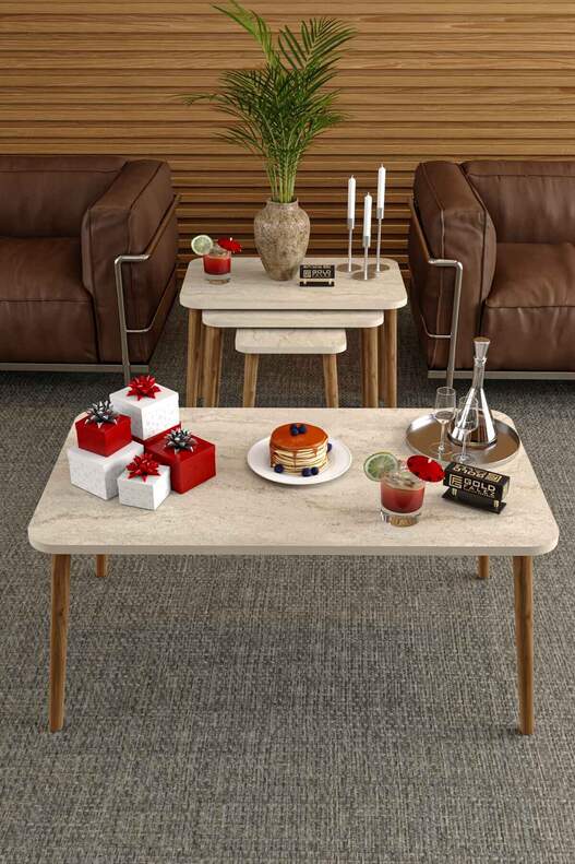 Wooden Square Coffee Table Set