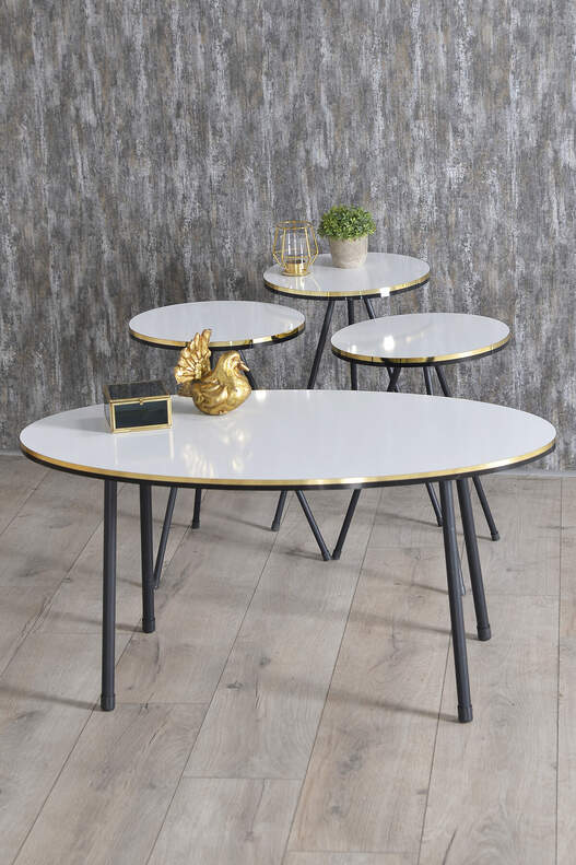 Black Metal Double Gold Coffee Table Set Ellipse
