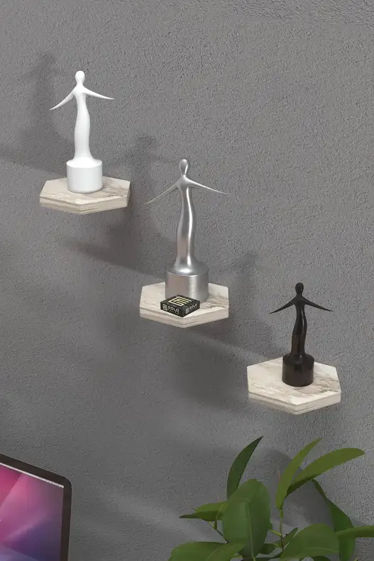 3'lü Altıgen Duvar Rafı