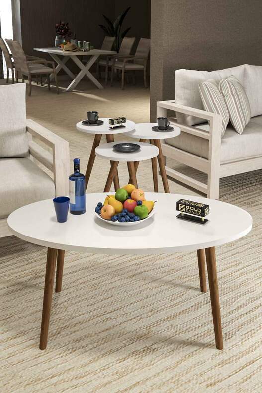 Ellipse Wooden Zigon Centre Coffee Table Set