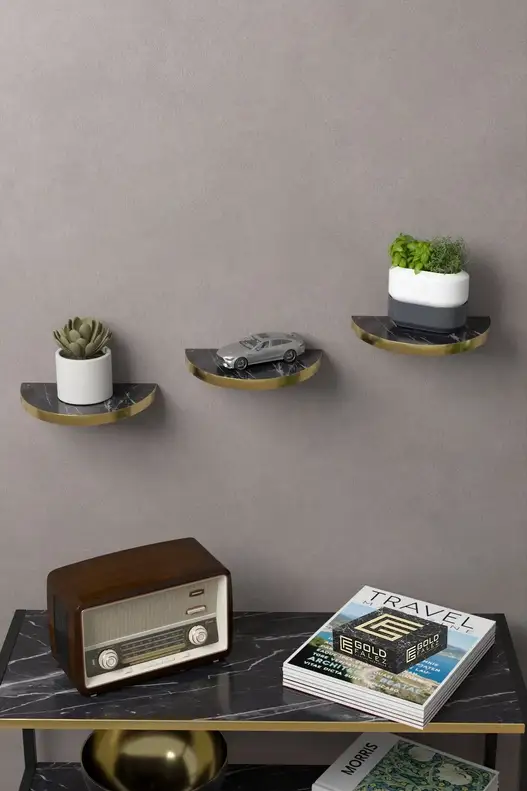 3'lü Altın Oval Duvar Rafı