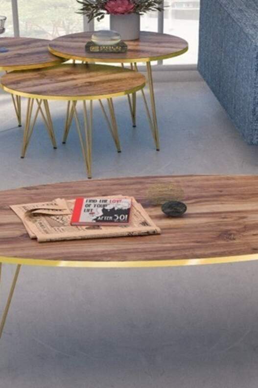Gold Wire Zigon Coffee Table Set Ellipse