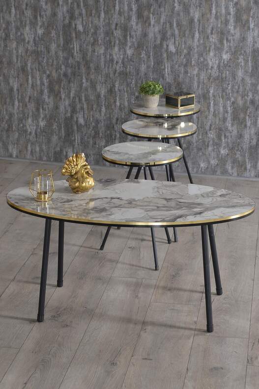 Black Metal Double Gold Coffee Table Set Ellipse