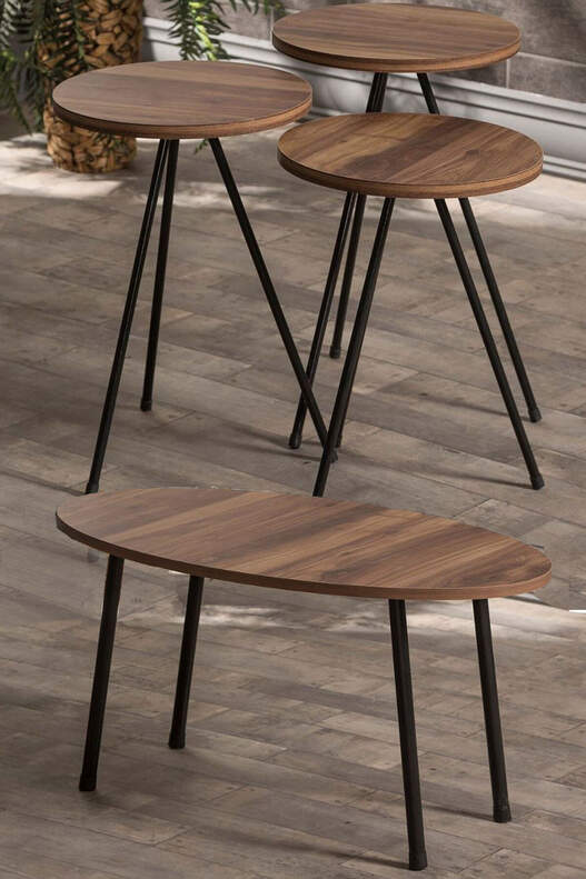 Black Metal Coffee Table Set Ellipse