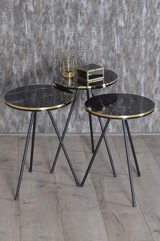 Black Metal Double Gold Coffee Table Set Square