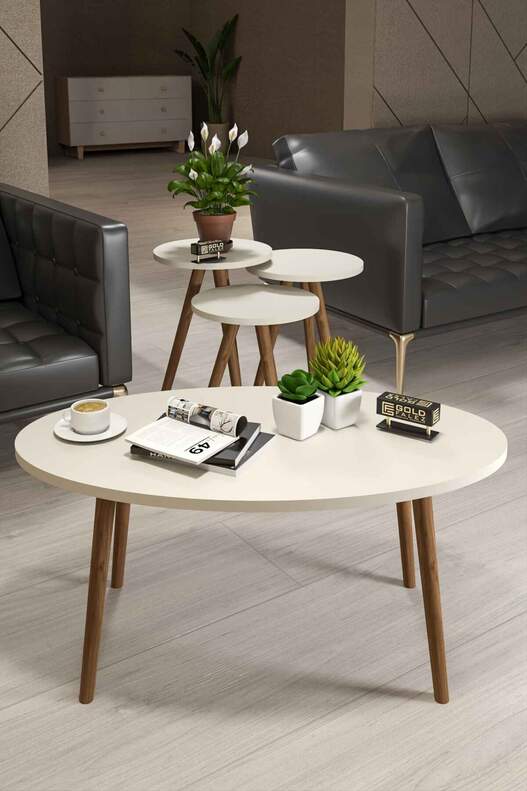 Ellipse Wooden Zigon Centre Coffee Table Set