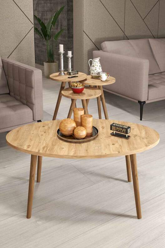 Ellipse Wooden Zigon Centre Coffee Table Set