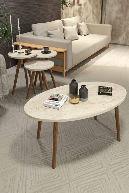Ellipse Wooden Zigon Centre Coffee Table Set