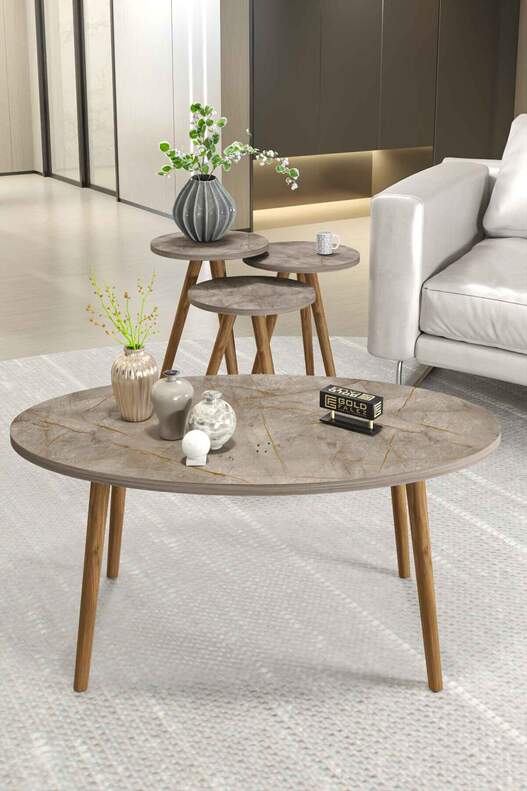 Ellipse Wooden Zigon Centre Coffee Table Set