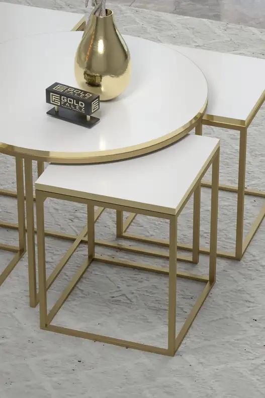 Oval Lux 5 Piece Center and Zigon Coffee Table Set Gold White