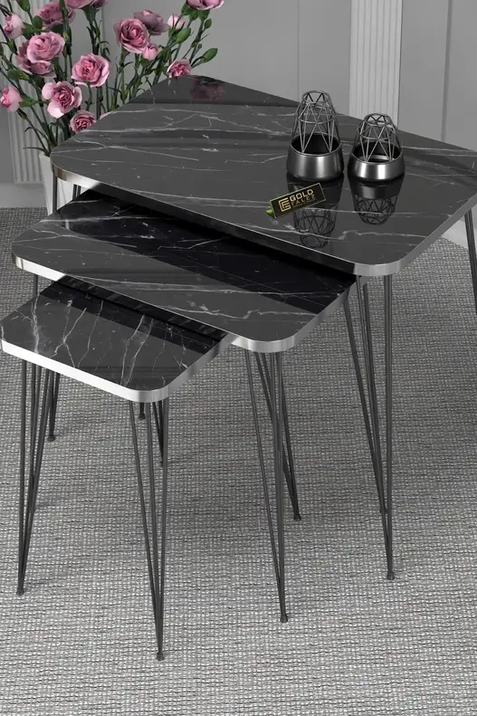 Square Silver Black Wire Coffee Table Set