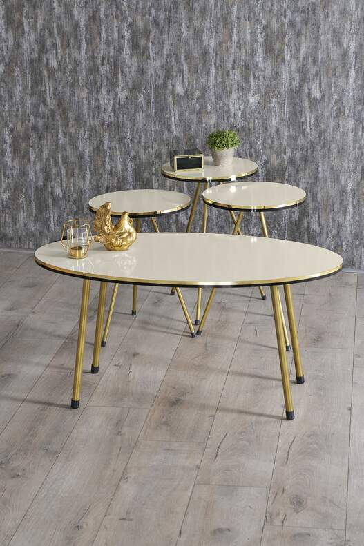 Gold Metal Double Gold Coffee Table Set Ellipse