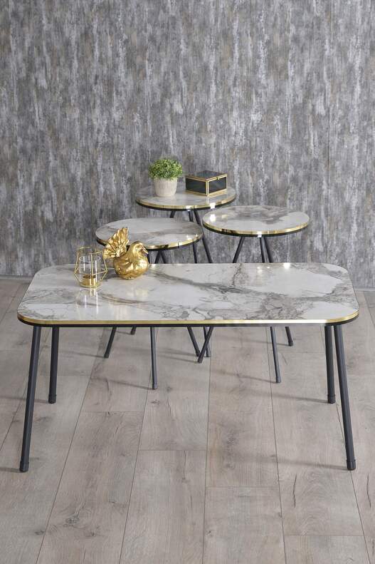 Black Metal Double Gold Coffee Table Set Square