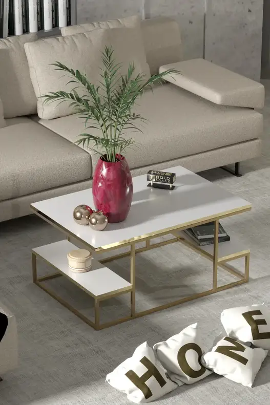 Delux Shelf Coffee Table Gold White