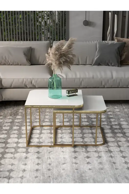 Damla Double Coffee Table Gold White