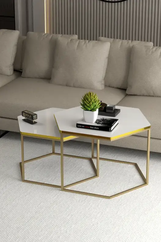 Hexagonal Double Lux Coffee Table Gold White