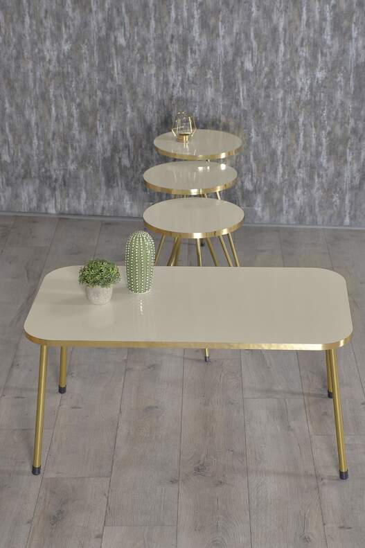 Gold Metal Coffee Table Set Square