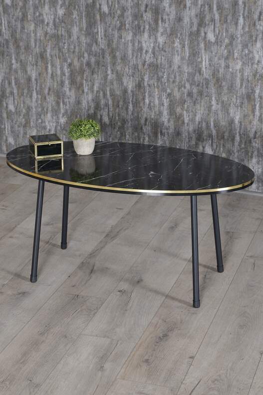 Black Metal Double Gold Coffee Table Set Ellipse