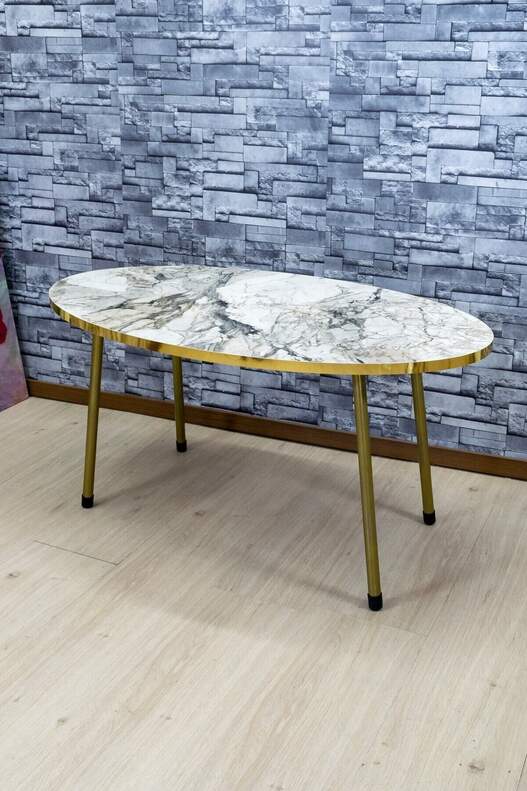 Gold Metal Coffee Table Set Ellipse