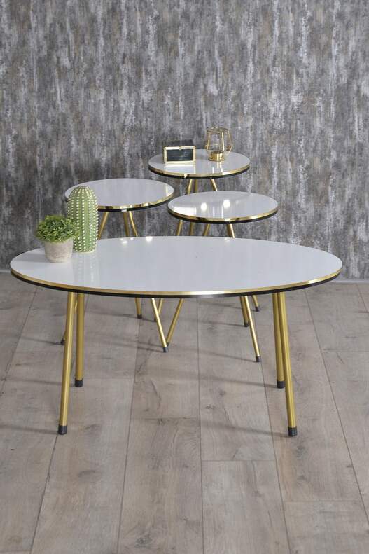 Gold Metal Double Gold Coffee Table Set Ellipse