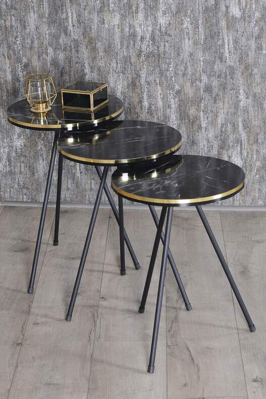 Black Metal Double Gold Coffee Table Set Square
