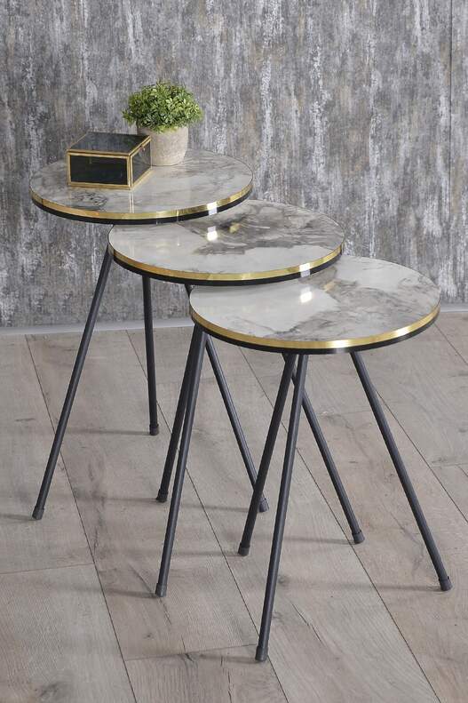 Black Metal Double Gold Coffee Table Set Square