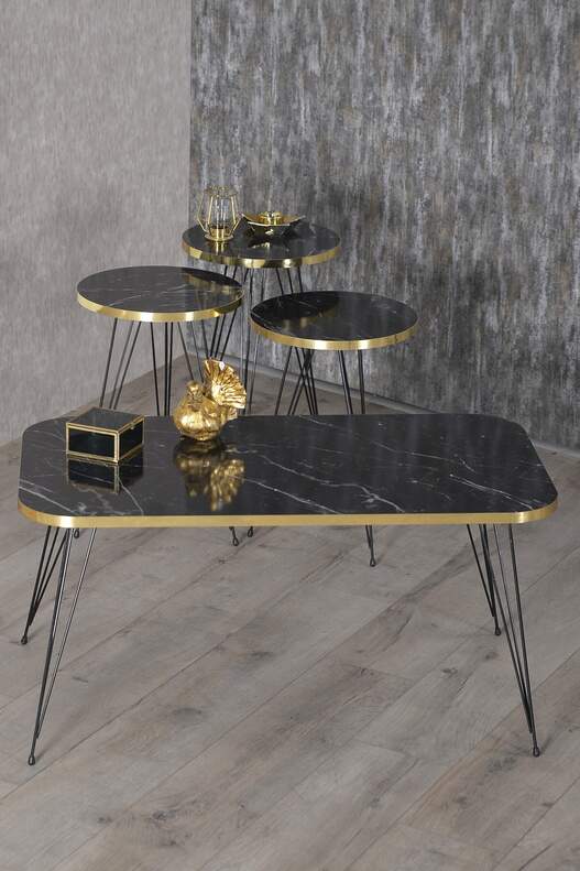 Black Wire Gold Coffee Table Set Square